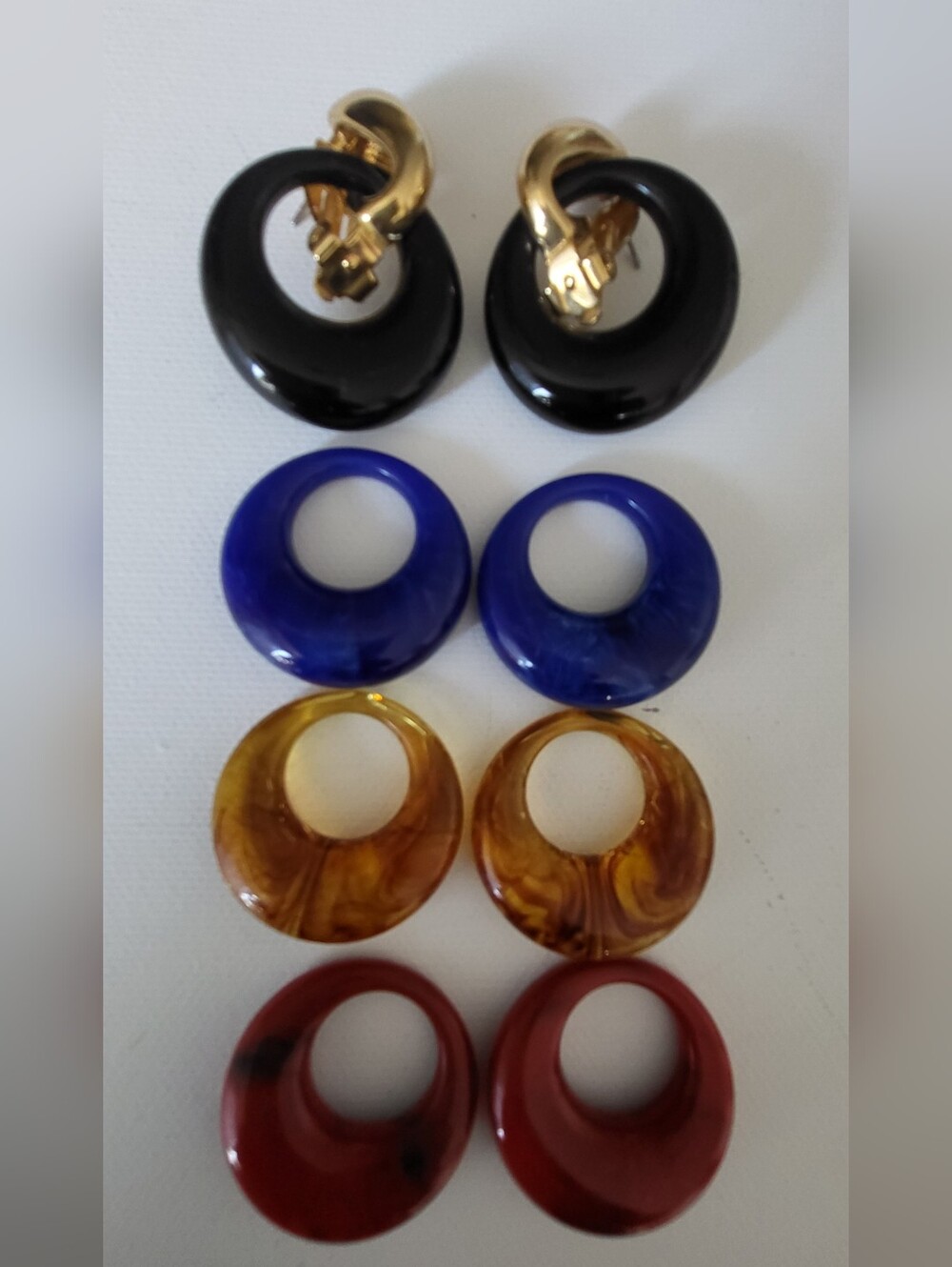 Vintage JOAN RIVERS Round Hoop  Earrings Set - Black, Blue, Amber, Red